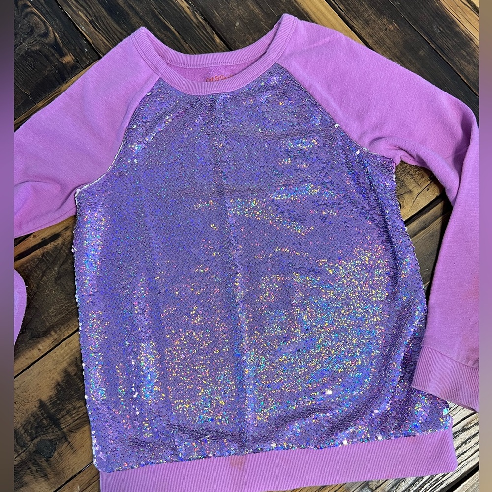 Girls Cat and Jack Pink Sequined Crew Neck Sweatshirt Size Large